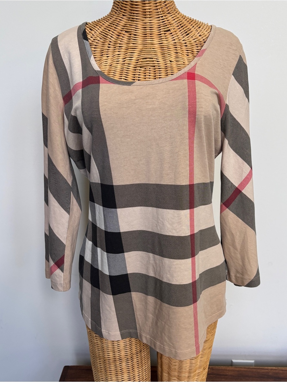 Burberry Brit Exploded Nova Check Plaid Cotton Jersey T-Shirt Top Large Women’s